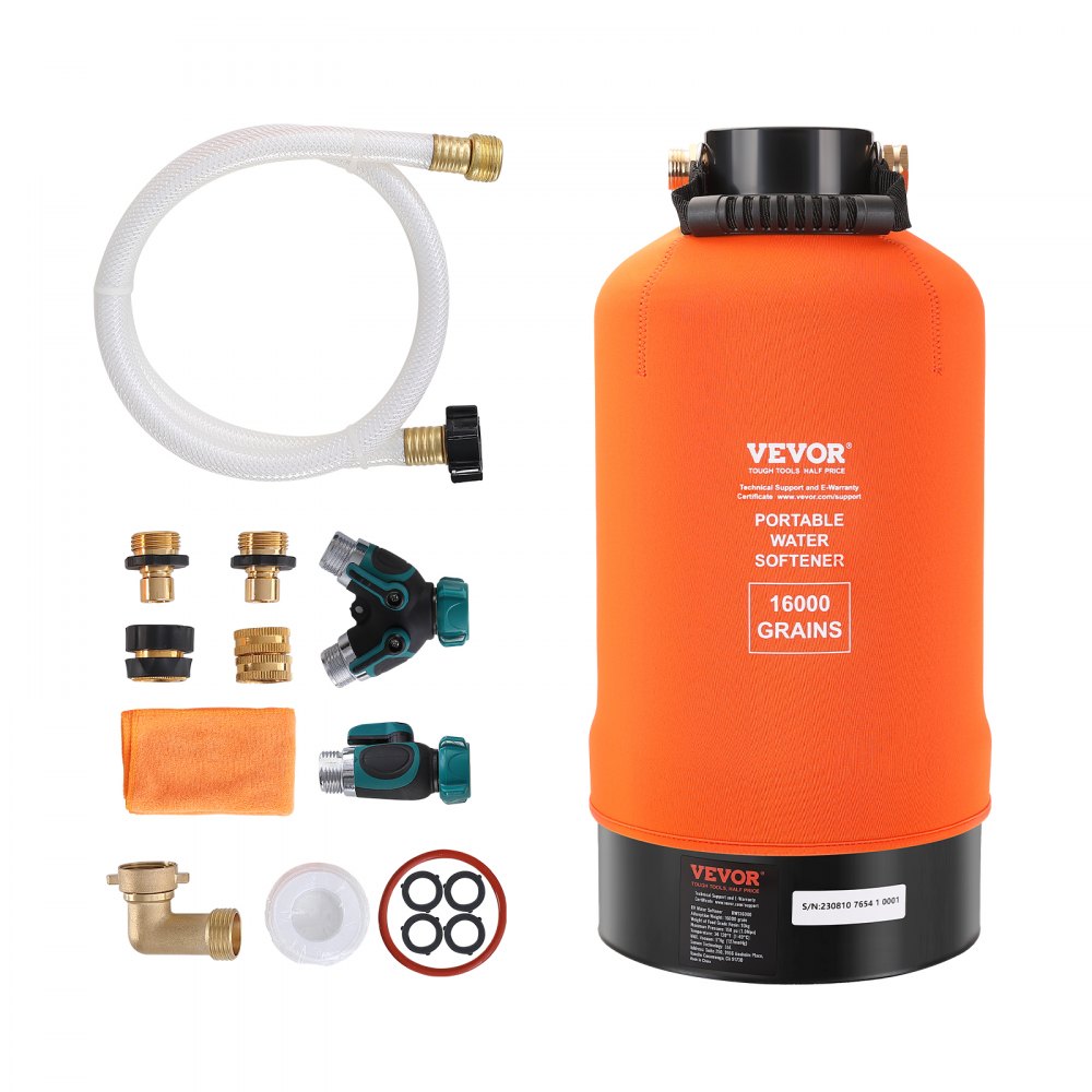 16K Grain Portable RV Water Softener with Brass Fittings and Hose for Mobile Use