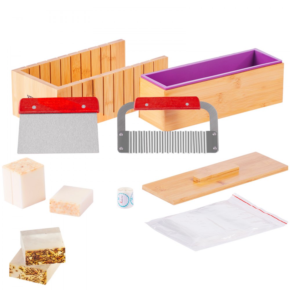 DIY Soap Making Kit with Silicone Mold Bamboo Cutting Box and Tools 100 Bags