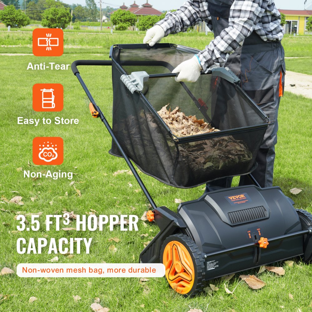 21 Inch Push Lawn Sweeper with 3.5 Cu Ft Collection Bag and Durable Rubber